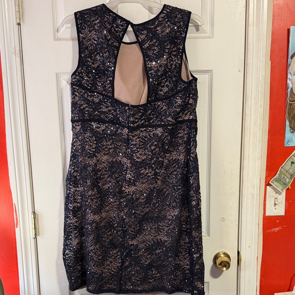 R&M Richards Embellished Sequins Navy Nude Mini Dress Sz 18w Nwt - Picture 5 of 9